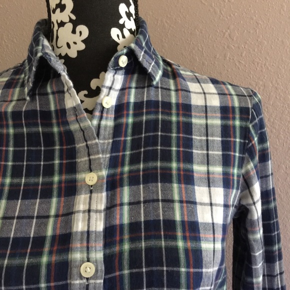 SOLD BANANA REPUBLIC Soft Wash Blue Plaid Shirt XS - Picture 2 of 8